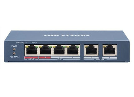 DS-3E0106HP-E, 6 Poorts, 1x High PoE, 3x PoE, 2x Uplink - alarmsysteemexpert.nl