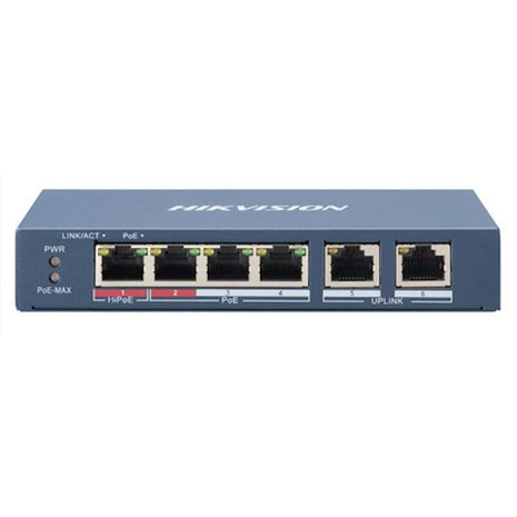 DS-3E0106HP-E, 6 Poorts, 1x High PoE, 3x PoE, 2x Uplink - alarmsysteemexpert.nl